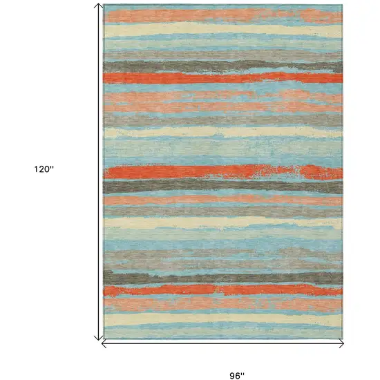 Sky Blue Pink And Gray Striped Washable Indoor Outdoor Area Rug Photo 3
