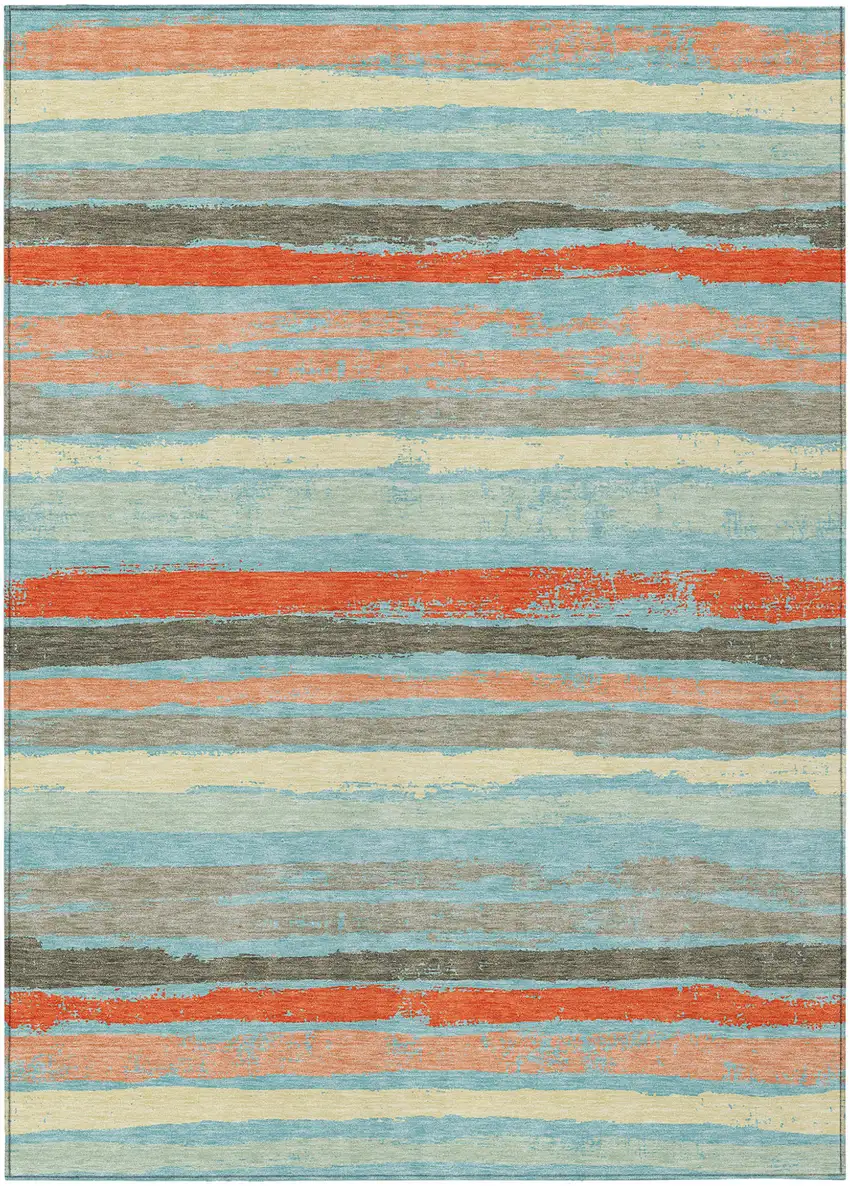 Sky Blue Pink And Gray Striped Washable Indoor Outdoor Area Rug Photo 2
