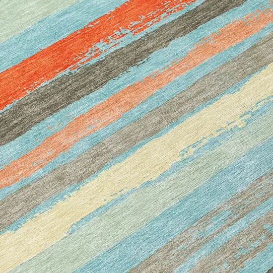 Sky Blue Pink And Gray Striped Washable Indoor Outdoor Area Rug Photo 6