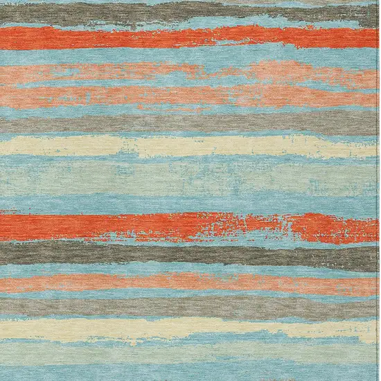 Sky Blue Pink And Gray Striped Washable Indoor Outdoor Area Rug Photo 7