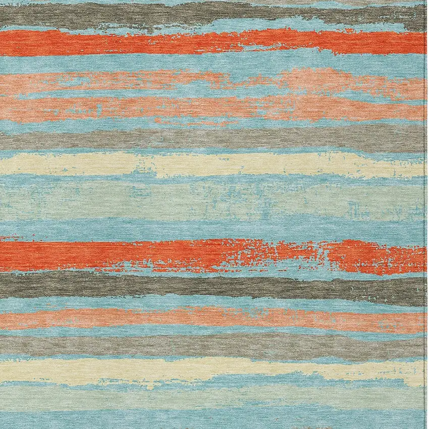 Sky Blue Pink And Gray Striped Washable Indoor Outdoor Area Rug Photo 7