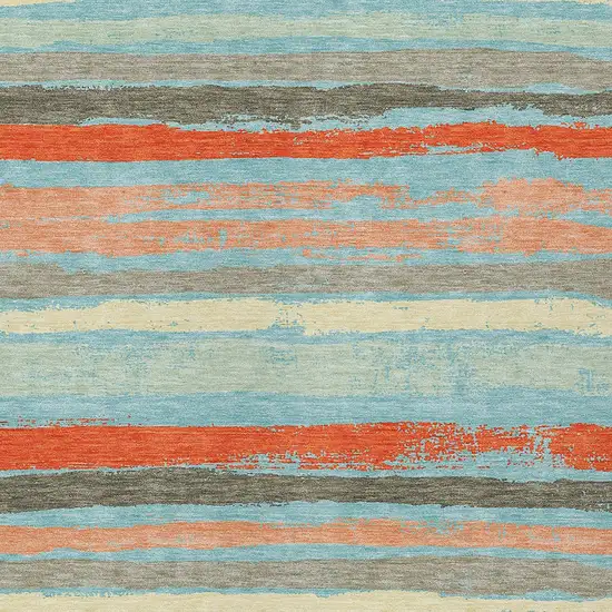 Sky Blue Pink And Gray Striped Washable Indoor Outdoor Area Rug Photo 7