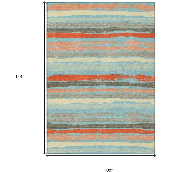 Sky Blue Pink And Gray Striped Washable Indoor Outdoor Area Rug Photo 3