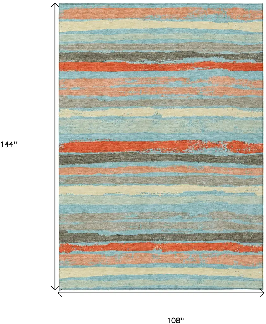 Sky Blue Pink And Gray Striped Washable Indoor Outdoor Area Rug Photo 3