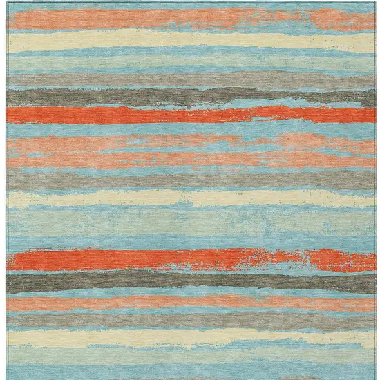 Sky Blue Pink And Gray Striped Washable Indoor Outdoor Area Rug Photo 8