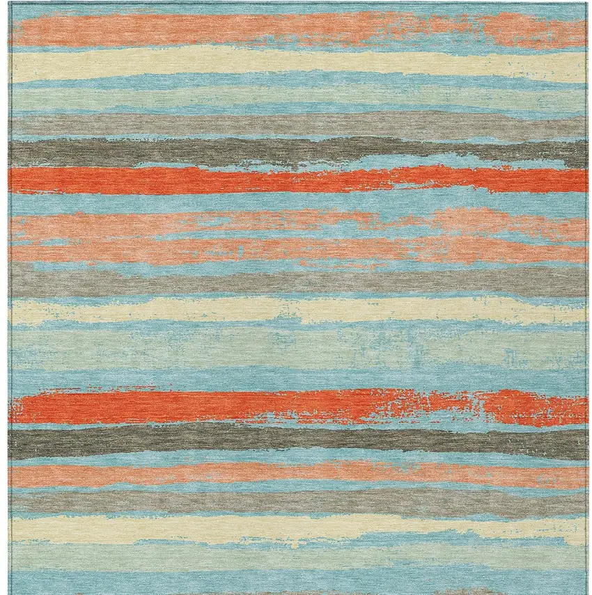 Sky Blue Pink And Gray Striped Washable Indoor Outdoor Area Rug Photo 8