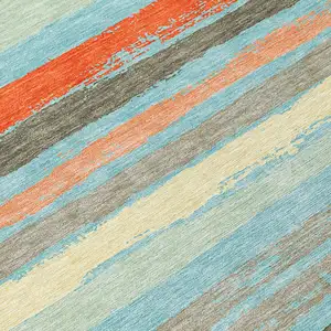 Photo of Sky Blue Pink And Gray Striped Washable Indoor Outdoor Area Rug