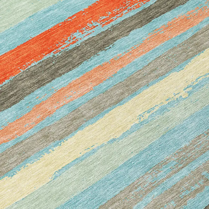 Sky Blue Pink And Gray Striped Washable Indoor Outdoor Area Rug Photo 6