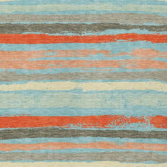 Sky Blue Pink And Gray Striped Washable Indoor Outdoor Area Rug Photo 7