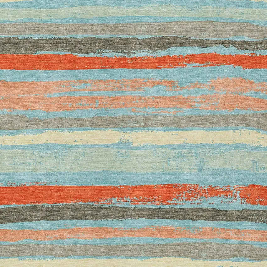 Sky Blue Pink And Gray Striped Washable Indoor Outdoor Area Rug Photo 7