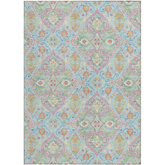 Sky Blue Pink And Orange Ogee Washable Indoor Outdoor Area Rug Photo 3