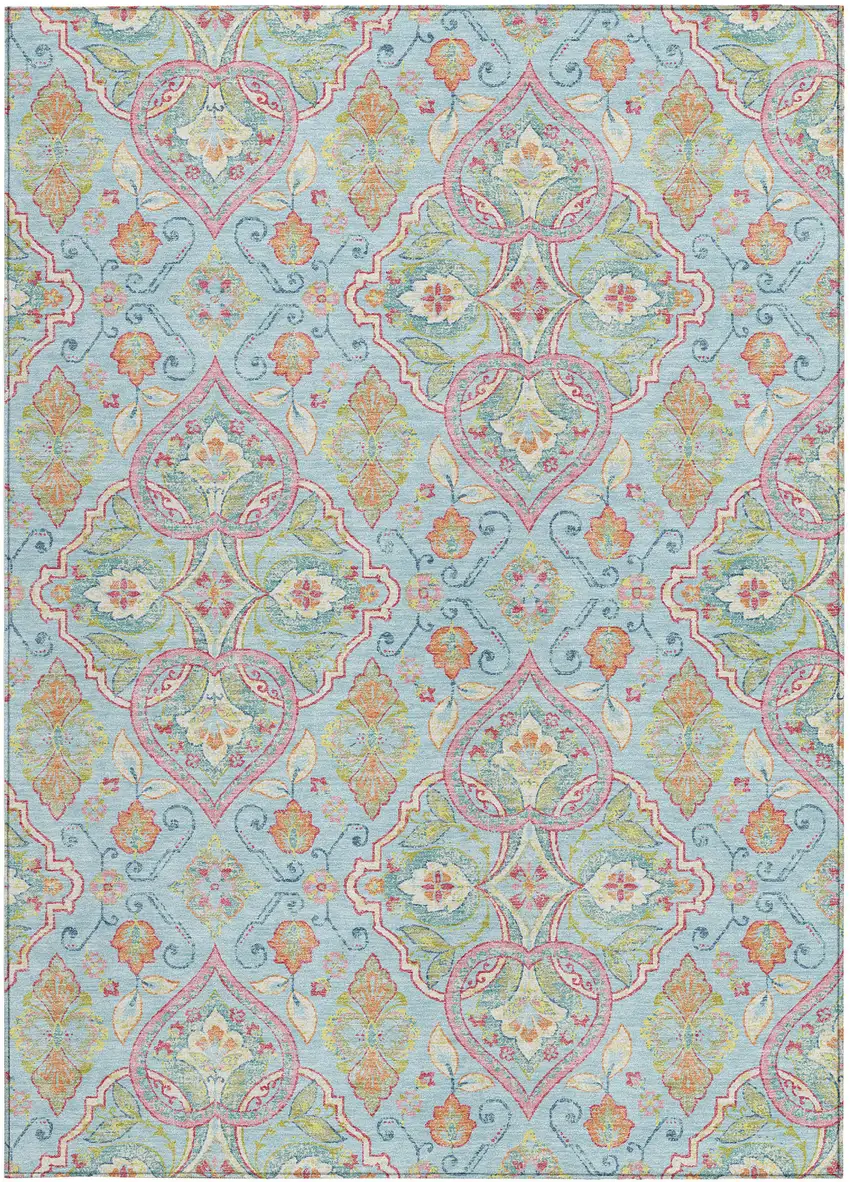 Sky Blue Pink And Orange Ogee Washable Indoor Outdoor Area Rug Photo 3