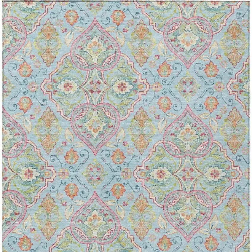 Sky Blue Pink And Orange Ogee Washable Indoor Outdoor Area Rug Photo 5
