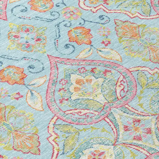 Sky Blue Pink And Orange Ogee Washable Indoor Outdoor Area Rug Photo 5
