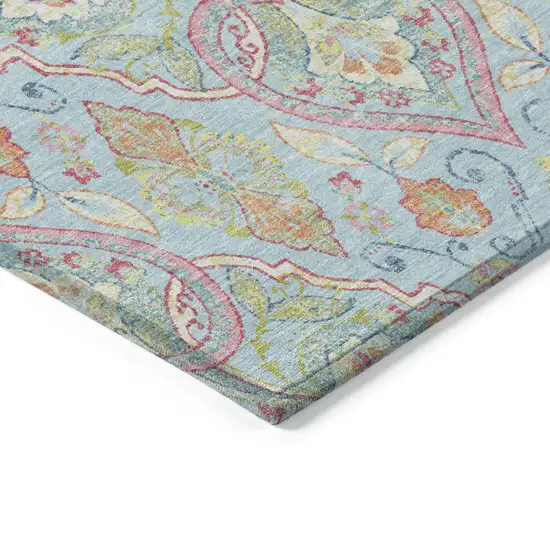 Sky Blue Pink And Orange Ogee Washable Indoor Outdoor Area Rug Photo 4