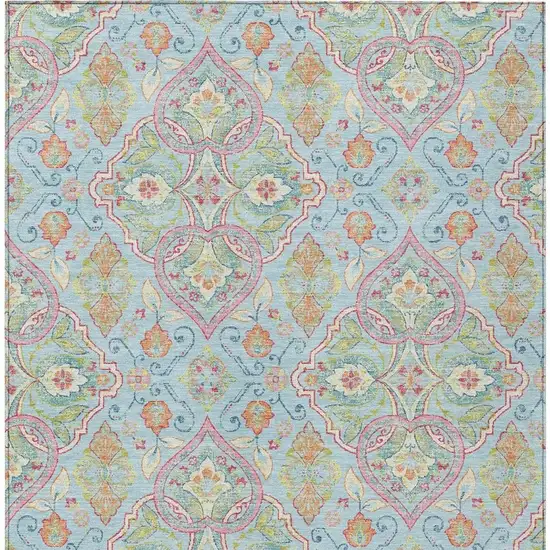 Sky Blue Pink And Orange Ogee Washable Indoor Outdoor Area Rug Photo 5