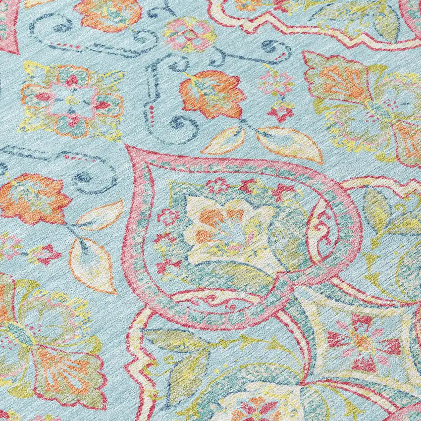 Sky Blue Pink And Orange Ogee Washable Indoor Outdoor Area Rug Photo 5