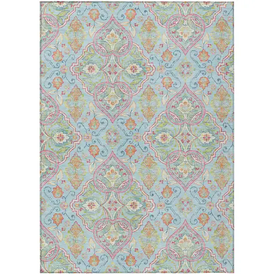 Sky Blue Pink And Orange Ogee Washable Indoor Outdoor Area Rug Photo 1