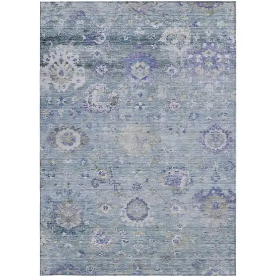 Sky Blue Purple And Gray Floral Washable Indoor Outdoor Area Rug Photo 6