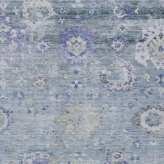 Sky Blue Purple And Gray Floral Washable Indoor Outdoor Area Rug Photo 6