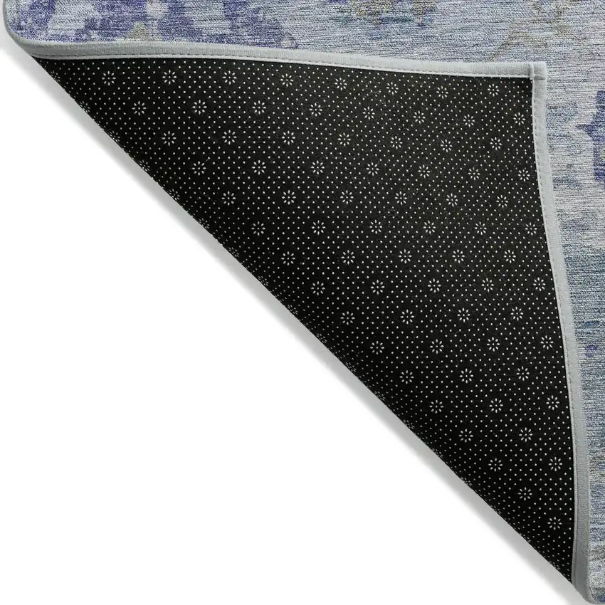 Sky Blue Purple And Gray Floral Washable Indoor Outdoor Area Rug Photo 3