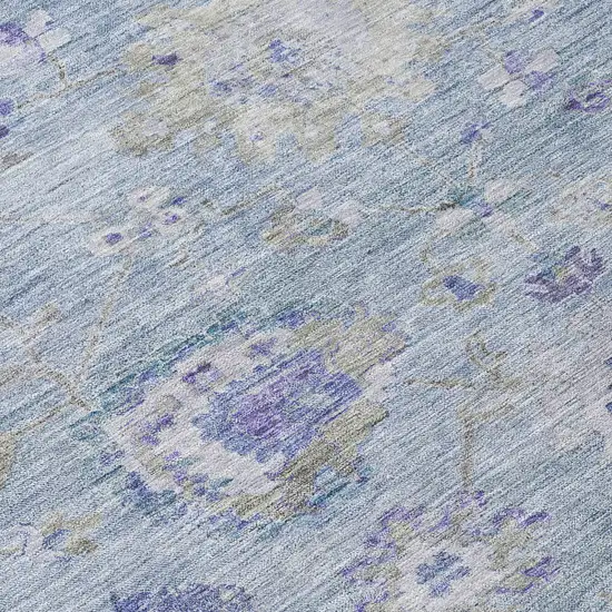 Sky Blue Purple And Gray Floral Washable Indoor Outdoor Area Rug Photo 5