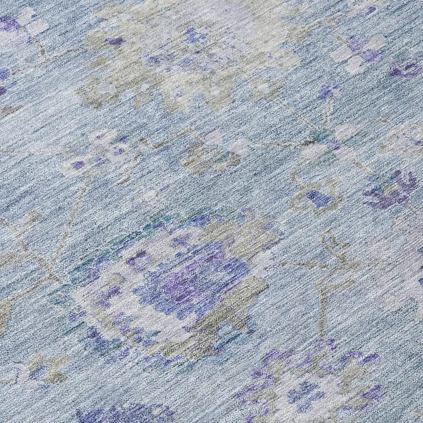Sky Blue Purple And Gray Floral Washable Indoor Outdoor Area Rug Photo 5