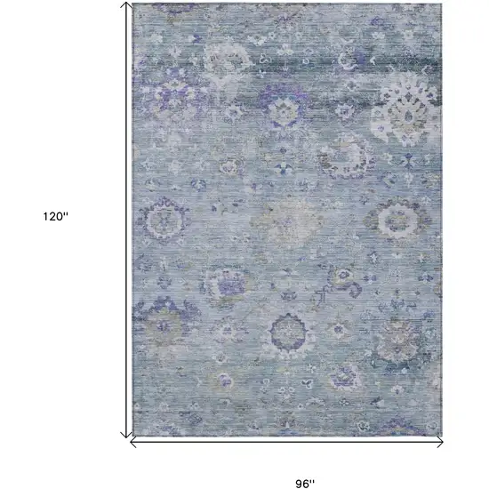 Sky Blue Purple And Gray Floral Washable Indoor Outdoor Area Rug Photo 8