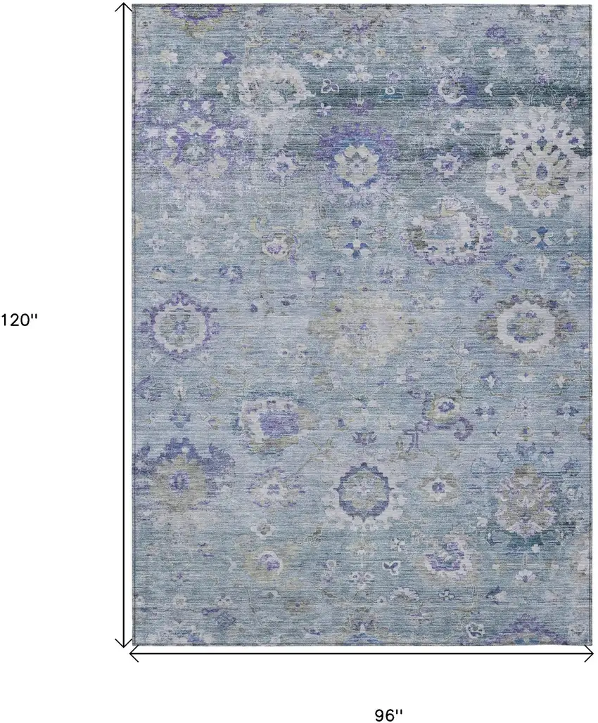 Sky Blue Purple And Gray Floral Washable Indoor Outdoor Area Rug Photo 8