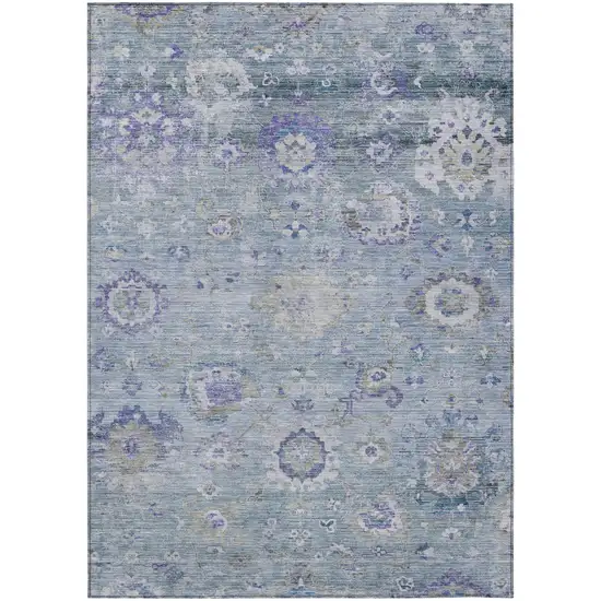 Sky Blue Purple And Gray Floral Washable Indoor Outdoor Area Rug Photo 2