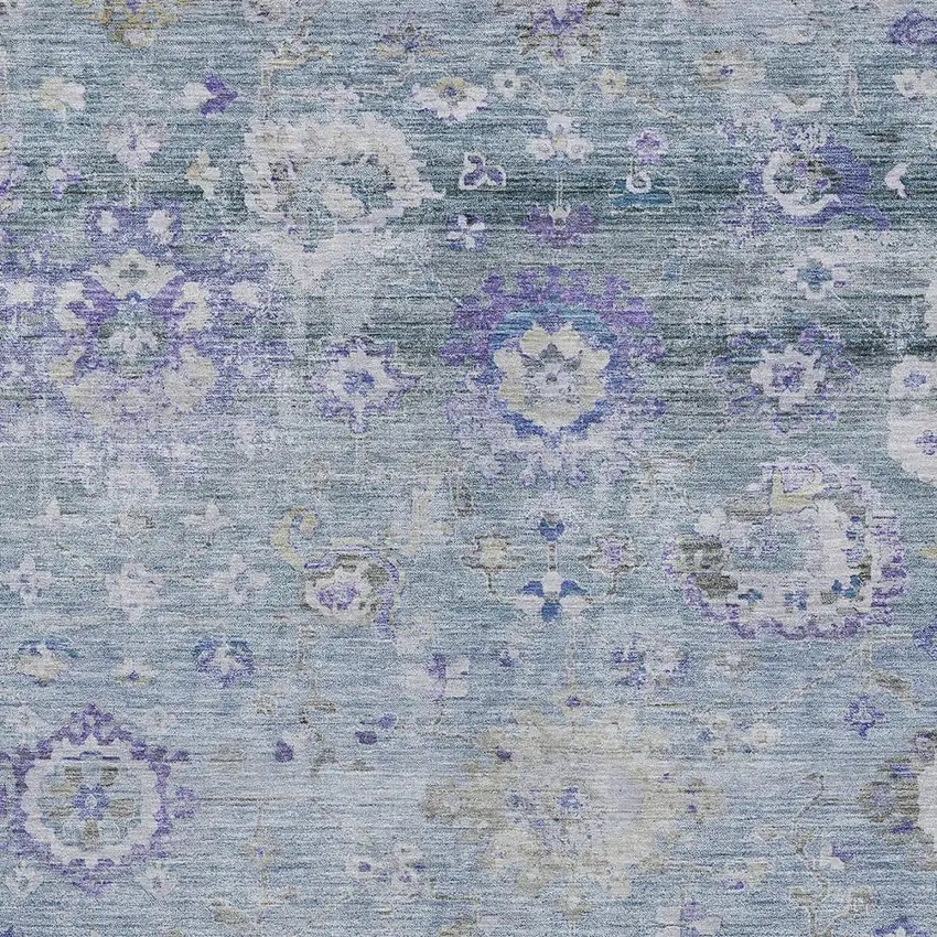Sky Blue Purple And Gray Floral Washable Indoor Outdoor Area Rug Photo 6