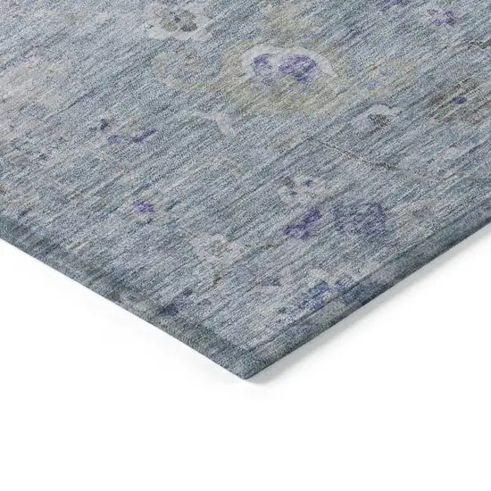 Sky Blue Purple And Gray Floral Washable Indoor Outdoor Area Rug Photo 4
