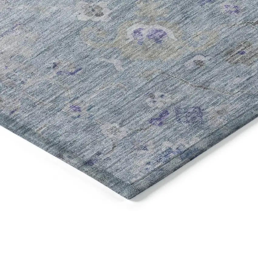 Sky Blue Purple And Gray Floral Washable Indoor Outdoor Area Rug Photo 4