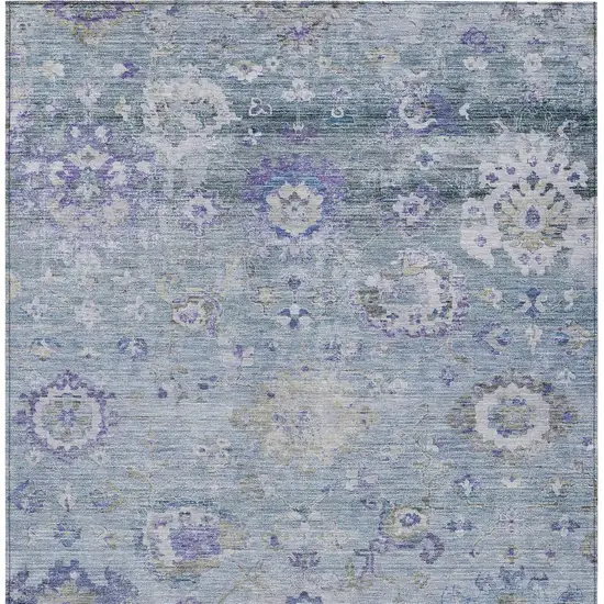 Sky Blue Purple And Gray Floral Washable Indoor Outdoor Area Rug Photo 7