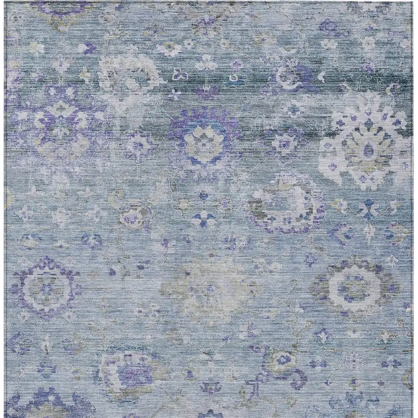 Sky Blue Purple And Gray Floral Washable Indoor Outdoor Area Rug Photo 7