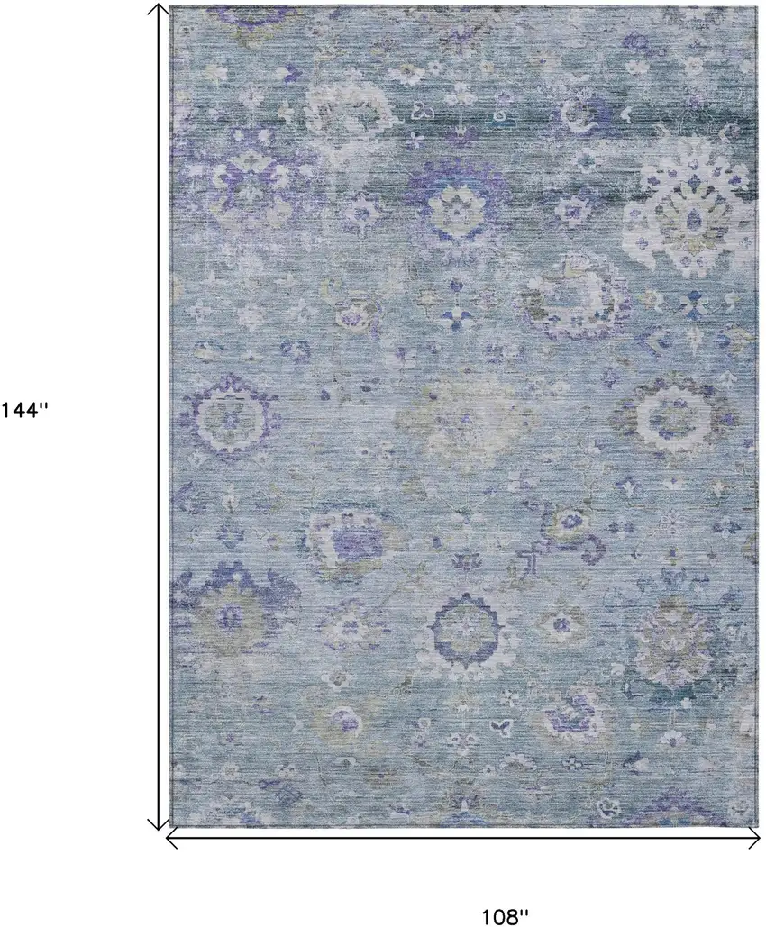 Sky Blue Purple And Gray Floral Washable Indoor Outdoor Area Rug Photo 8