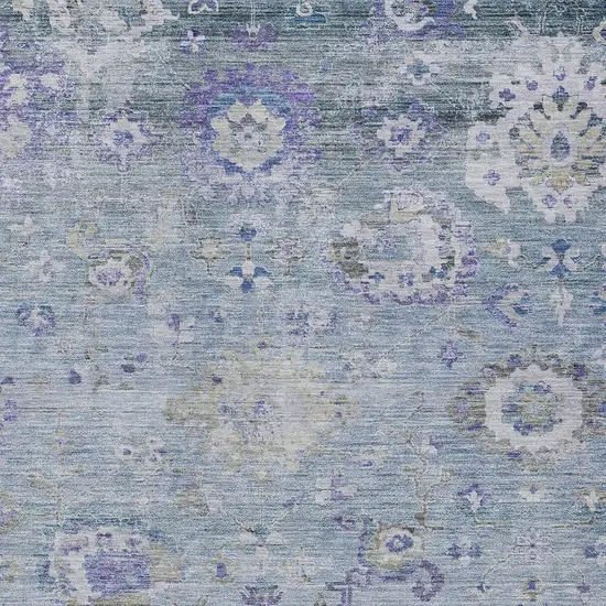 Sky Blue Purple And Gray Floral Washable Indoor Outdoor Area Rug Photo 6