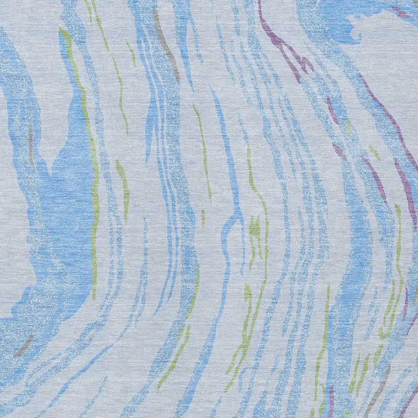 Sky Blue Purple And Green Abstract Washable Indoor Outdoor Area Rug Photo 7