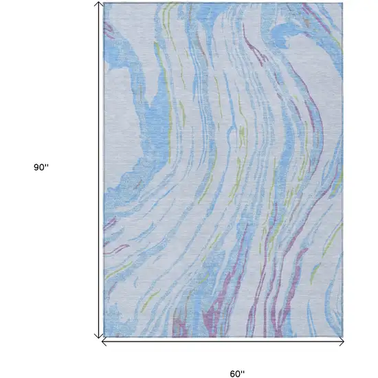 Sky Blue Purple And Green Abstract Washable Indoor Outdoor Area Rug Photo 3