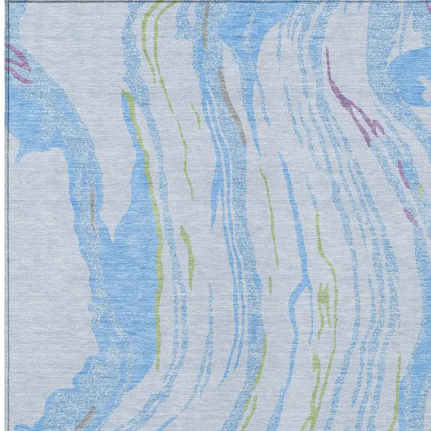 Sky Blue Purple And Green Abstract Washable Indoor Outdoor Area Rug Photo 7