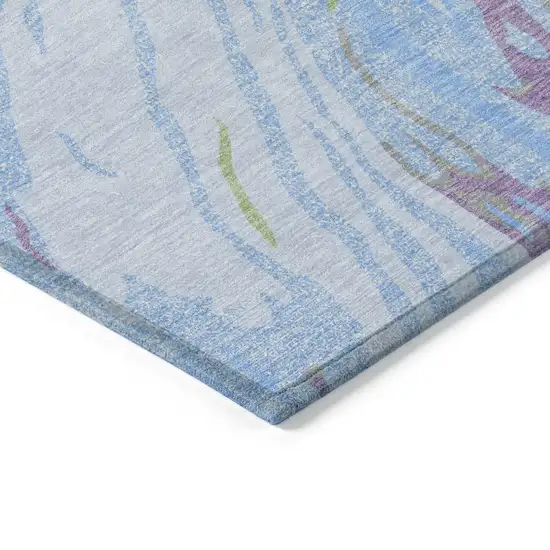 Sky Blue Purple And Green Abstract Washable Indoor Outdoor Area Rug Photo 5