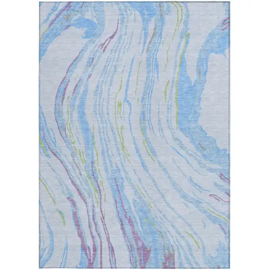 Sky Blue Purple And Green Abstract Washable Indoor Outdoor Area Rug Photo 8