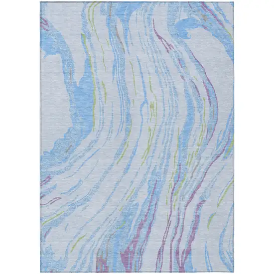Sky Blue Purple And Green Abstract Washable Indoor Outdoor Area Rug Photo 2