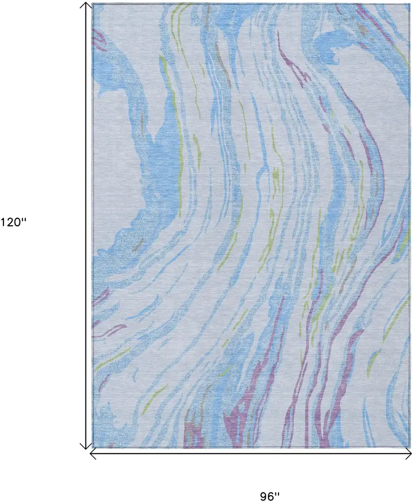 Sky Blue Purple And Green Abstract Washable Indoor Outdoor Area Rug Photo 3