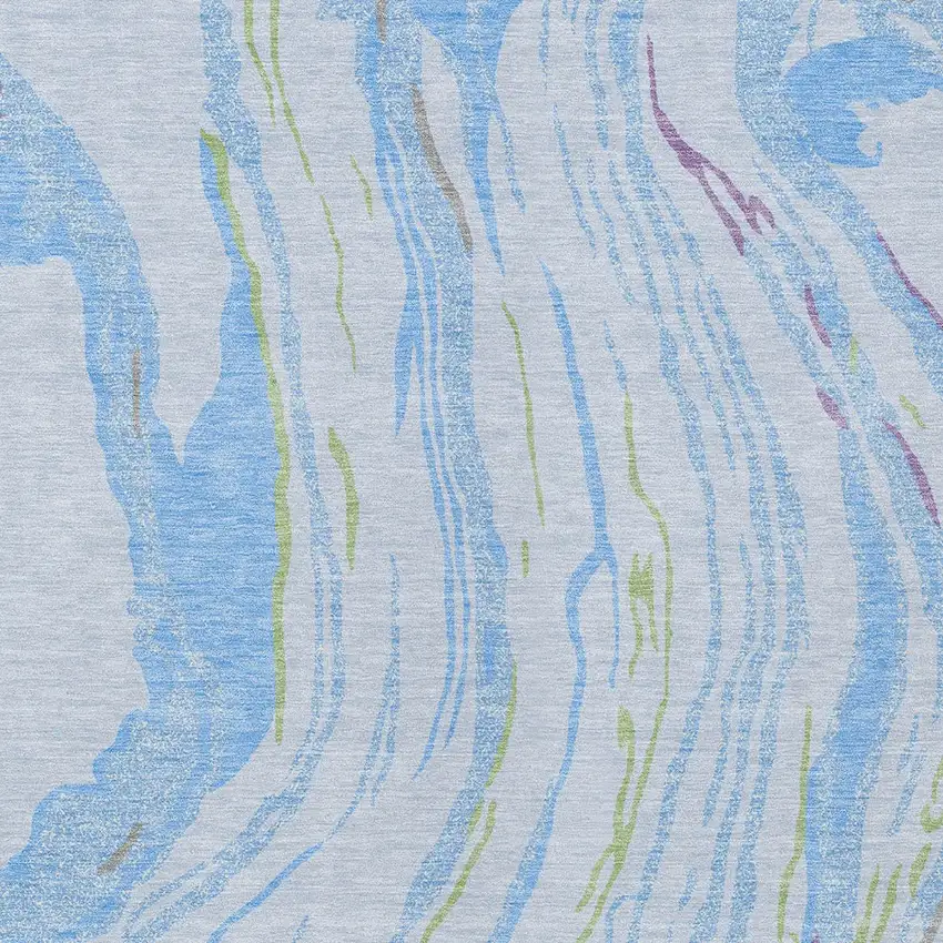 Sky Blue Purple And Green Abstract Washable Indoor Outdoor Area Rug Photo 7