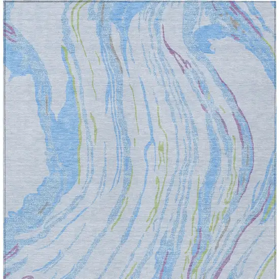 Sky Blue Purple And Green Abstract Washable Indoor Outdoor Area Rug Photo 7