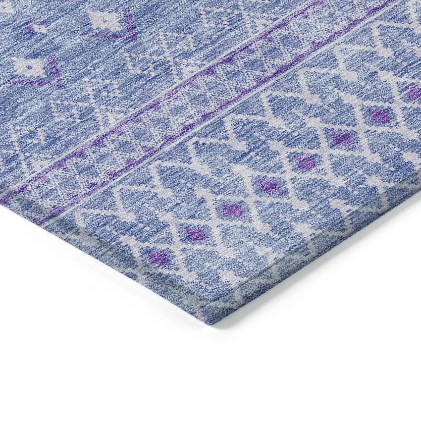 Sky Blue Purple And Ivory Tribal Washable Indoor Outdoor Area Rug Photo 2