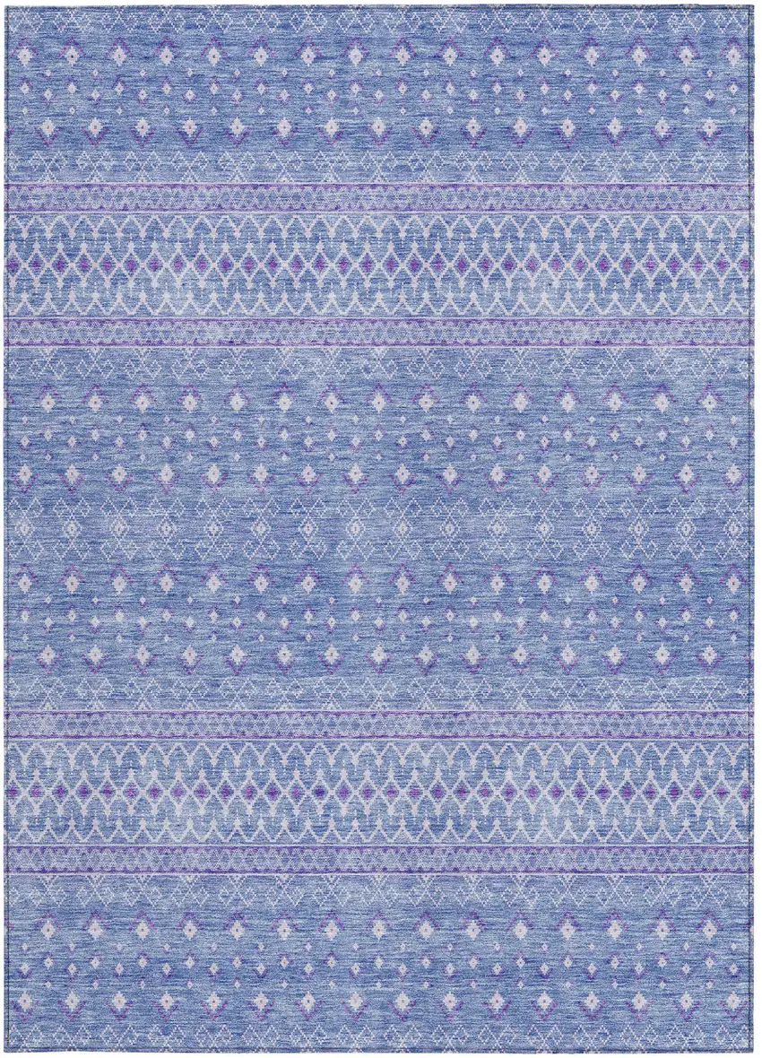 Sky Blue Purple And Ivory Tribal Washable Indoor Outdoor Area Rug Photo 4