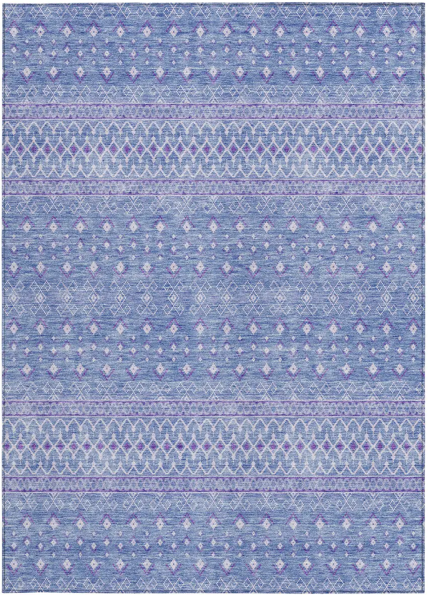 Sky Blue Purple And Ivory Tribal Washable Indoor Outdoor Area Rug Photo 4
