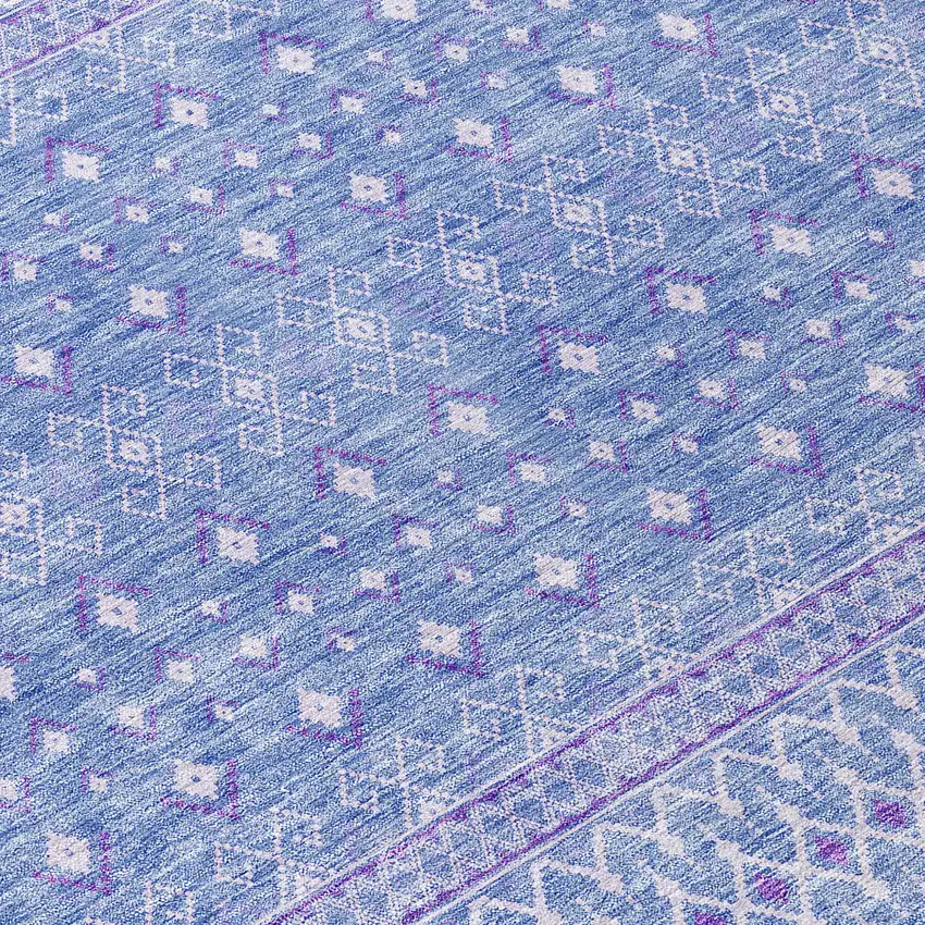 Sky Blue Purple And Ivory Tribal Washable Indoor Outdoor Area Rug Photo 3